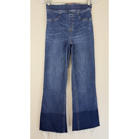 SPANX Denim - Spanx Jeans Women's Small Crop Flare Pull On High Rise Stretch Denim Blue